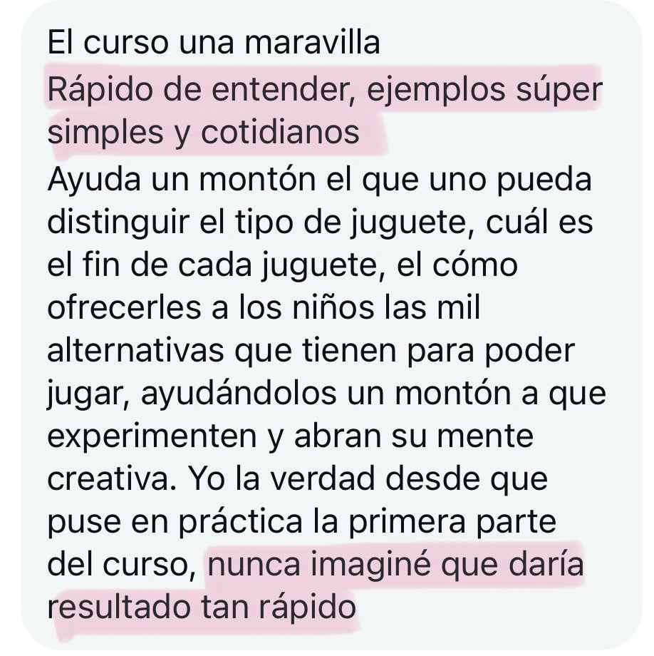 Comentario de una mamá sobre el curso